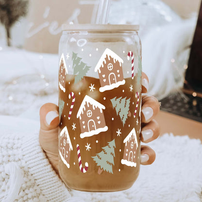 Gingerbread Winter House Cup with Lid + Straw