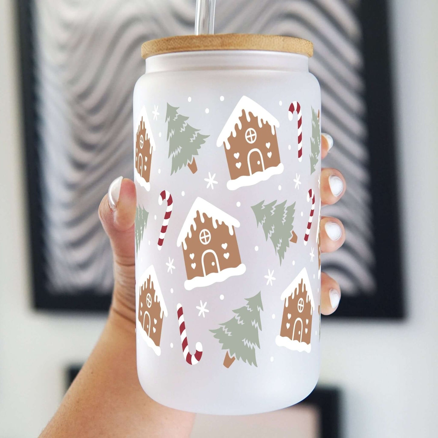Gingerbread Winter House Cup with Lid + Straw