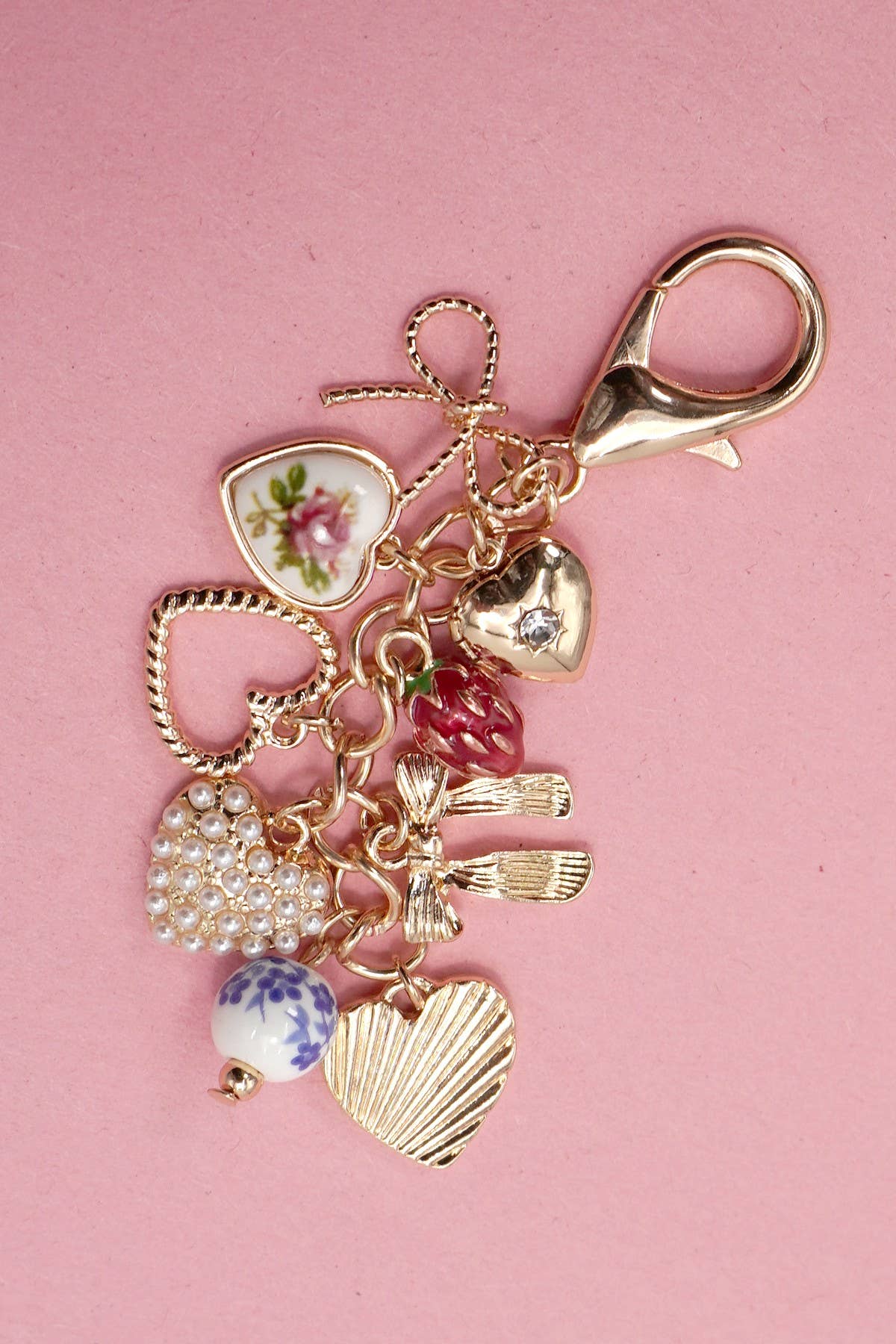 Porcelain Bows, Hearts & Strawberry Pearl 🍓🎀  Bag Charm