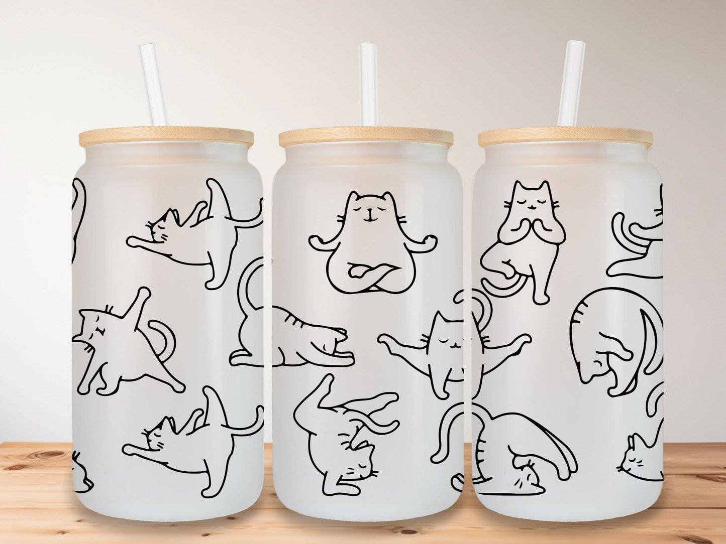 Namaste with Binx Glass Mug w/Lid + Straw